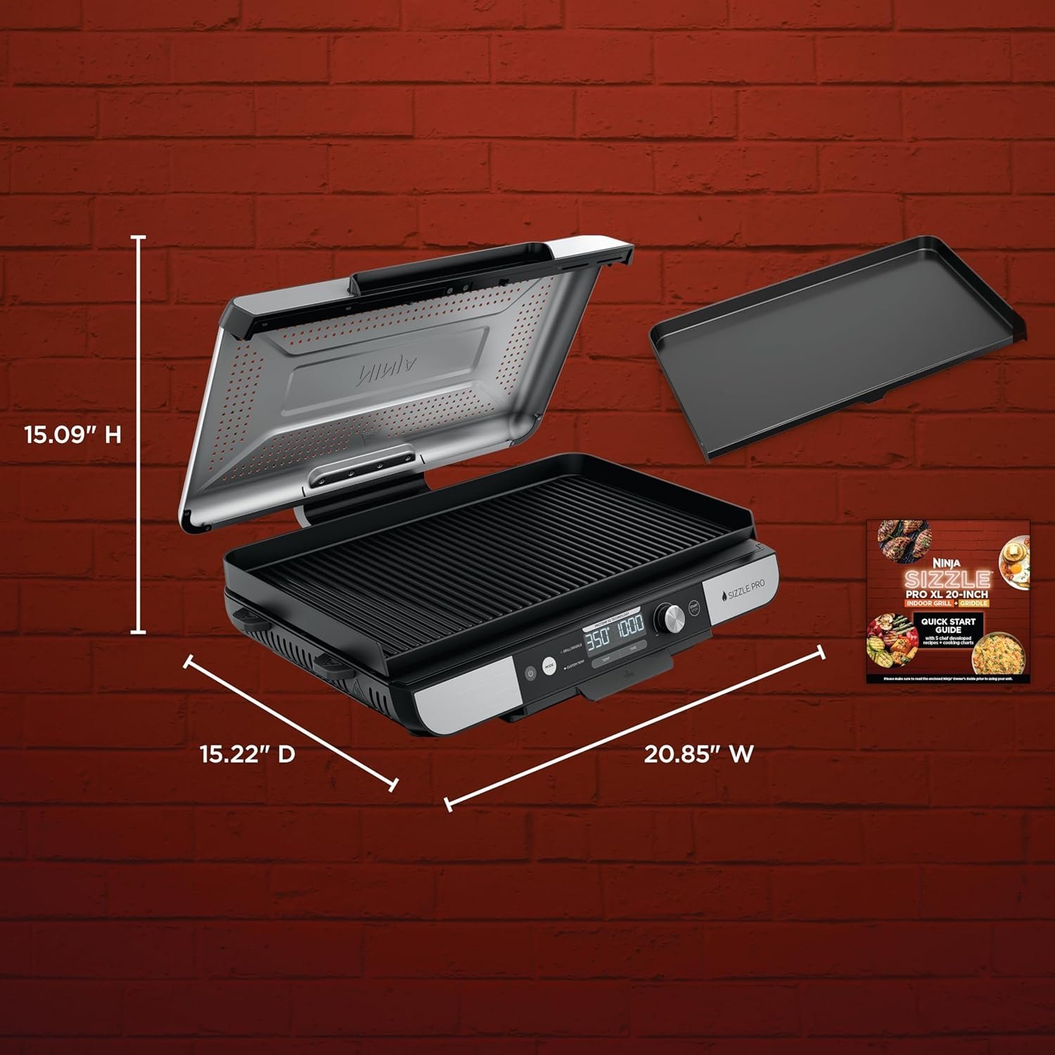 Ninja Sizzle Pro XL Indoor Grill & Flat Plate – Non-Stick Ceramic Plates, Detachable Lid, Grease Catch & Recipe Guide (Silver/Black GX101UK) - Image 8