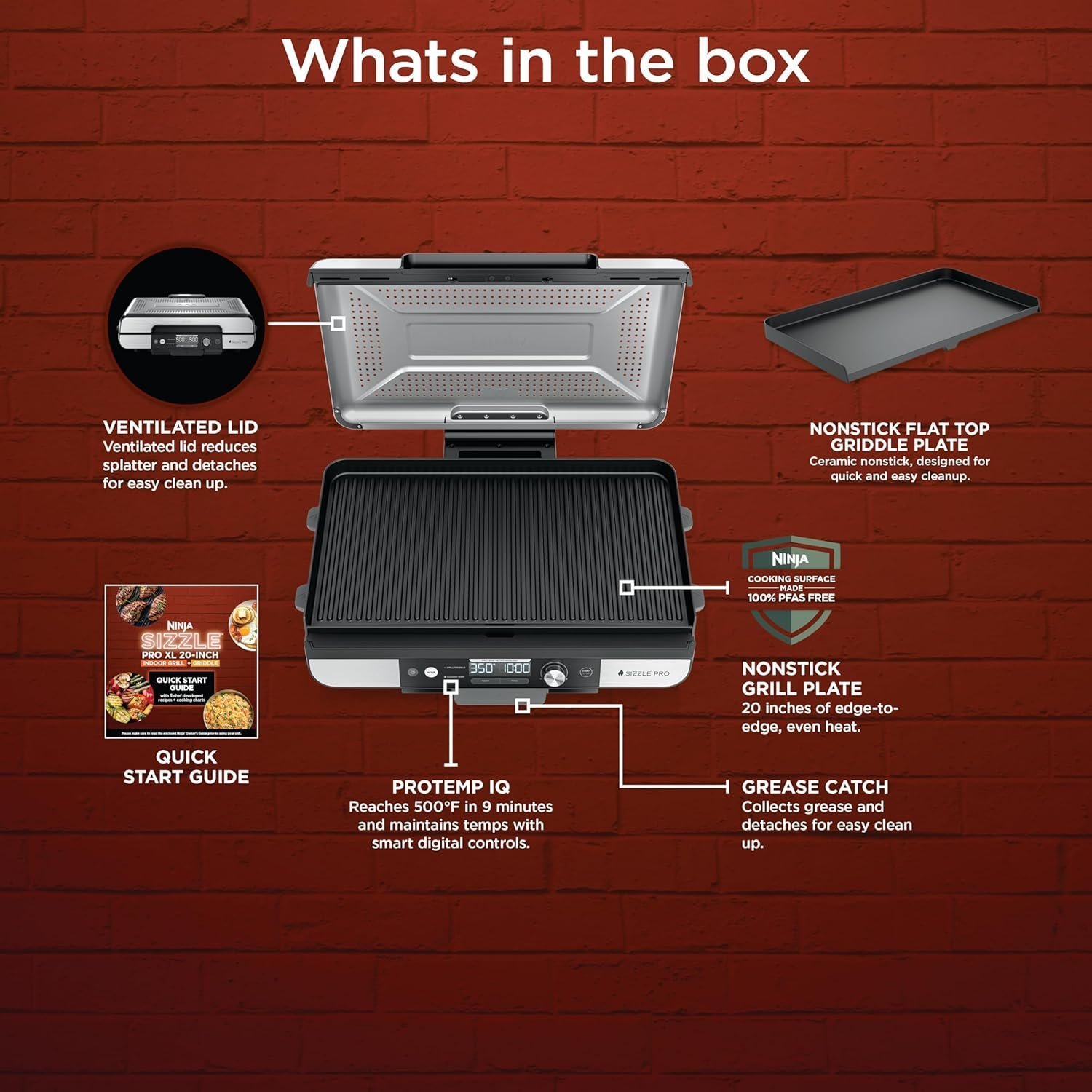 Ninja Sizzle Pro XL Indoor Grill & Flat Plate – Non-Stick Ceramic Plates, Detachable Lid, Grease Catch & Recipe Guide (Silver/Black GX101UK) - Image 9