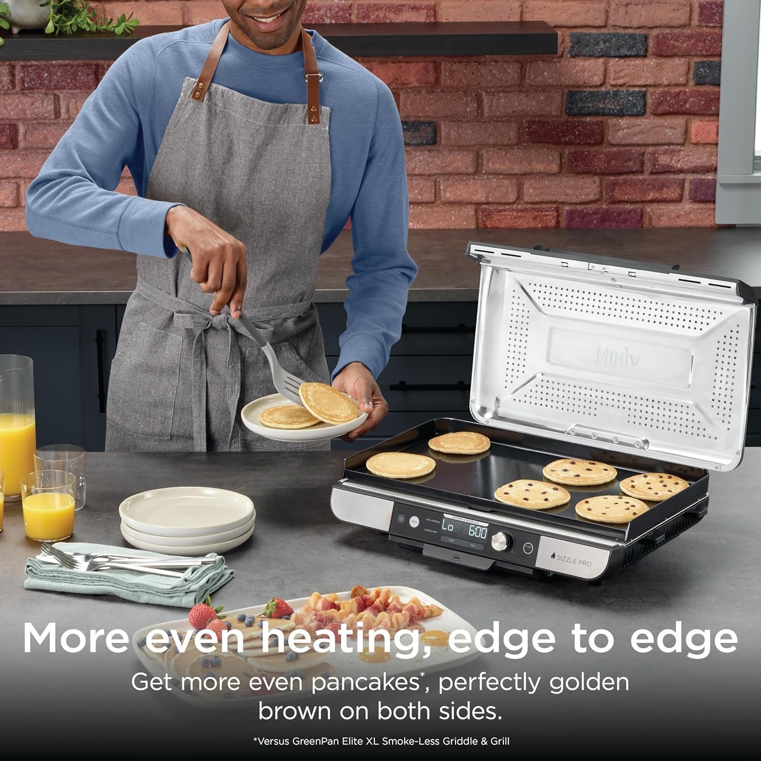 Ninja Sizzle Pro XL Indoor Grill & Flat Plate – Non-Stick Ceramic Plates, Detachable Lid, Grease Catch & Recipe Guide (Silver/Black GX101UK) - Image 2